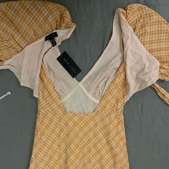 NWT New Look Puff Sleeve Midi Tea Dress In Plaid - Picture 6 of 6